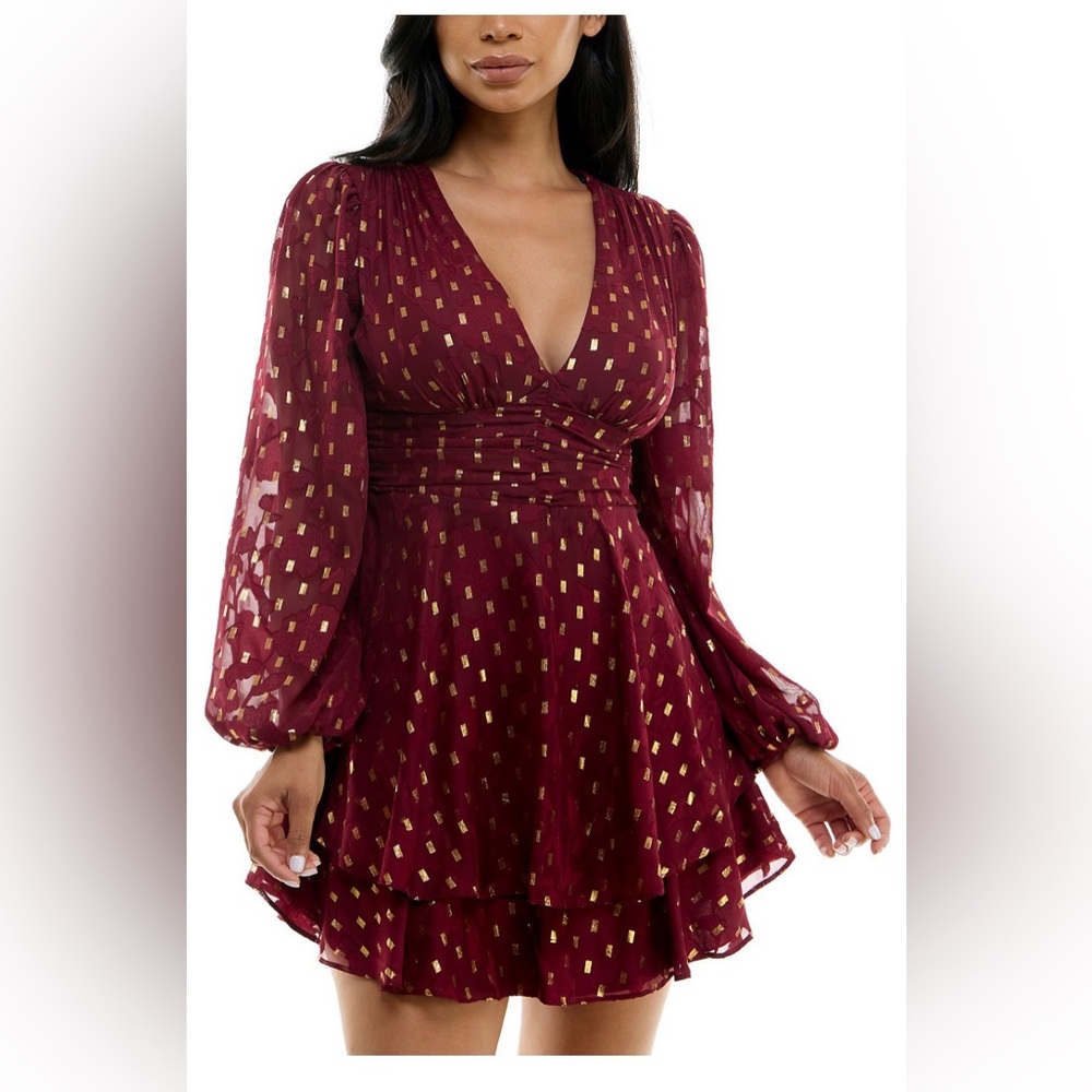 Elegant Burgundy and Gold Mini Dress